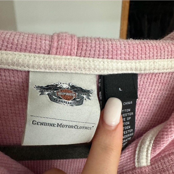 Harley Davidson Cropped Knit Hoodie Top - Picture 4 of 7